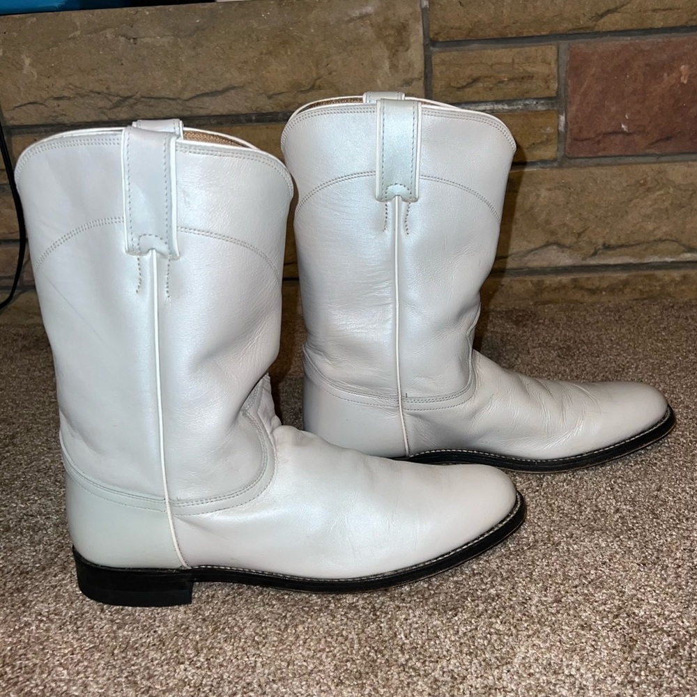 Vintage Justin White Western Cowboy Boots size 10B